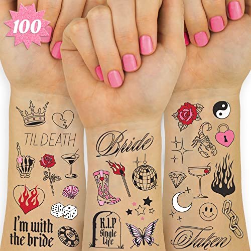 xo, Fetti Realistic Bachelorette Temporary Tattoos - 100 Foil Styles for Bachelorette Party, Bridesmaid Favors, Bride to Be Gift & Bridal Shower Supplies - görsel 2