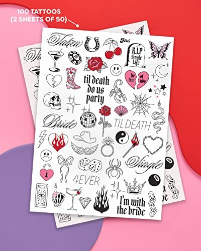 xo, Fetti Realistic Bachelorette Temporary Tattoos - 100 Foil Styles for Bachelorette Party, Bridesmaid Favors, Bride to Be Gift & Bridal Shower Supplies - görsel 4