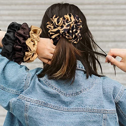 CEELGON XL Big Silk Scrunchies for Women – Extra Large Satin Oversized Scrunchie Pack of 6, Jumbo Gigantic Soft Fluffy Hair Ties for Thick or Thin Hair