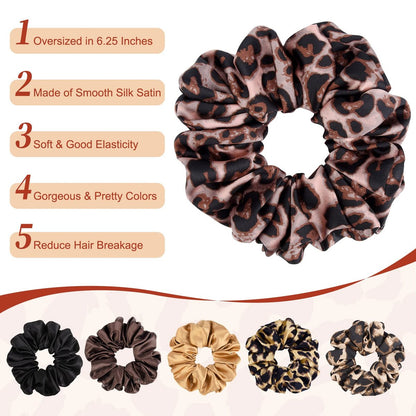 CEELGON XL Big Silk Scrunchies for Women – Extra Large Satin Oversized Scrunchie Pack of 6, Jumbo Gigantic Soft Fluffy Hair Ties for Thick or Thin Hair
