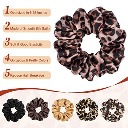 CEELGON XL Big Silk Scrunchies for Women – Extra Large Satin Oversized Scrunchie Pack of 6, Jumbo Gigantic Soft Fluffy Hair Ties for Thick or Thin Hair