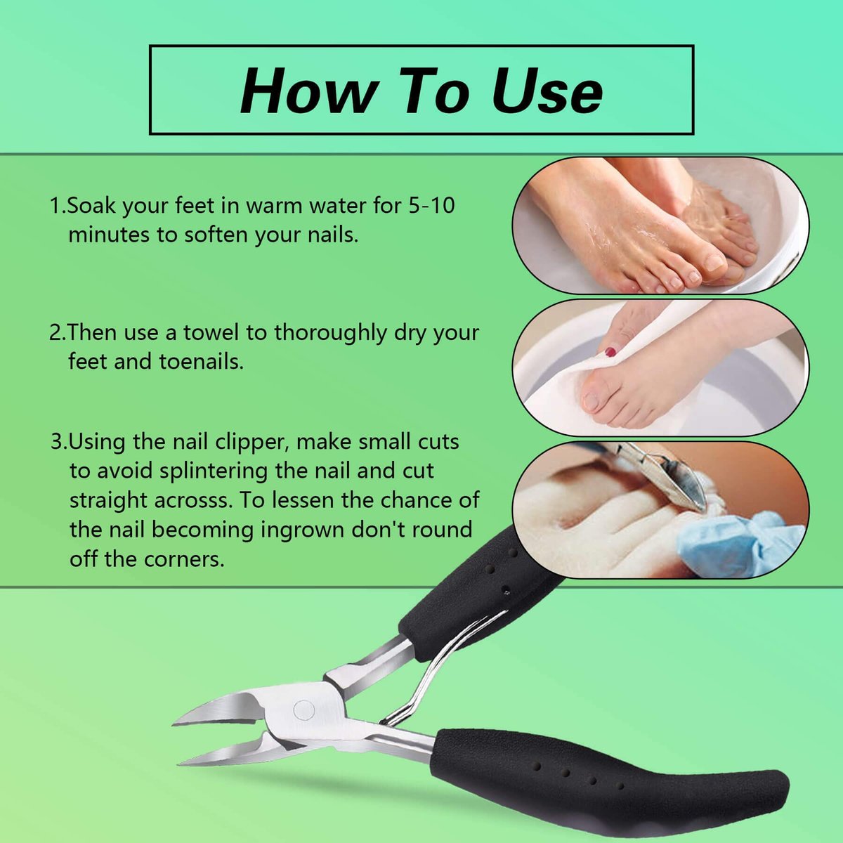 Feiccier Heavy Duty Ingrown Toenail Clippers – Professional Toenail Trimmer for Thick & Ingrown Nails, Sharp Curved Blade, Stainless Steel Pedicure Tool - görsel 11