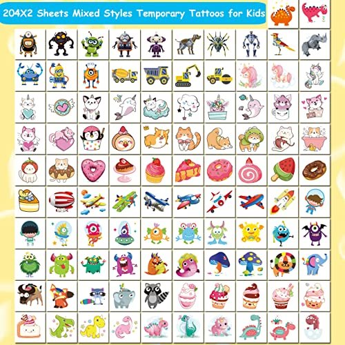 CHARLENT 408 PCS Individually Wrapped Temporary Tattoos for Kids - Mixed Designs for Birthday Party Favors, Goodie Bag Fillers - görsel 4