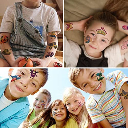 CHARLENT 408 PCS Individually Wrapped Temporary Tattoos for Kids - Mixed Designs for Birthday Party Favors, Goodie Bag Fillers