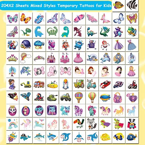 CHARLENT 408 PCS Individually Wrapped Temporary Tattoos for Kids - Mixed Designs for Birthday Party Favors, Goodie Bag Fillers - görsel 6