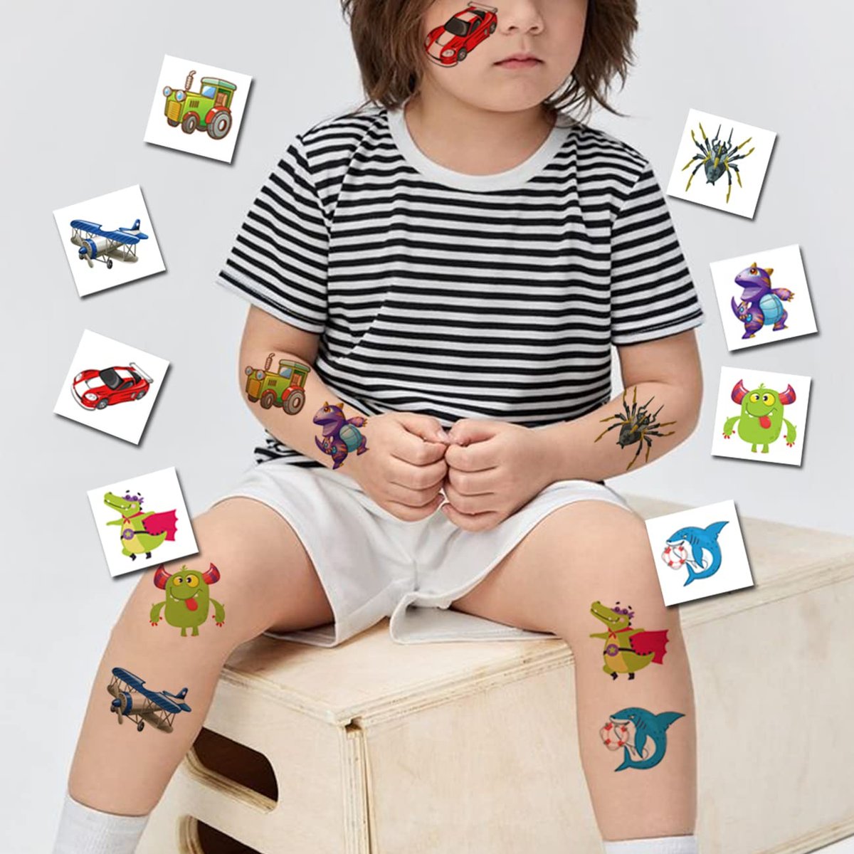 CHARLENT 408 PCS Individually Wrapped Temporary Tattoos for Kids - Mixed Designs for Birthday Party Favors, Goodie Bag Fillers - görsel 9
