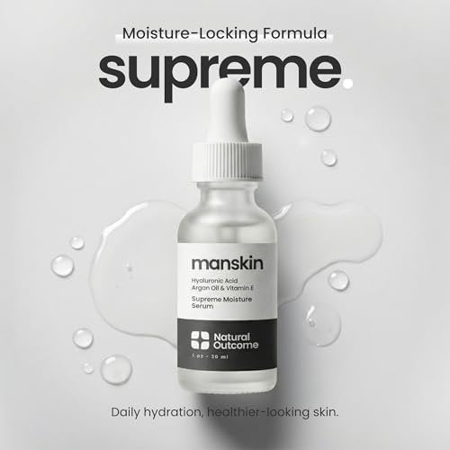 Natural Outcome Man Skin Supreme Moisture Serum for Men - Anti-Aging Day & Night Facial Serum with Hyaluronic Acid, Argan Oil & Vitamin E Avelisse