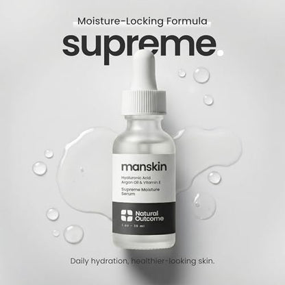 Natural Outcome Man Skin Supreme Moisture Serum for Men - Anti-Aging Day & Night Facial Serum with Hyaluronic Acid, Argan Oil & Vitamin E Avelisse