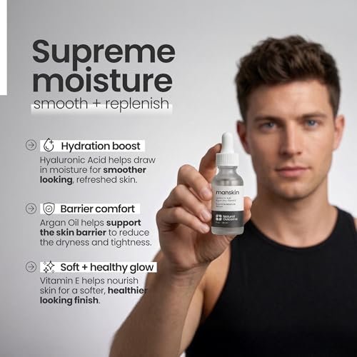Natural Outcome Man Skin Supreme Moisture Serum for Men - Anti-Aging Day & Night Facial Serum with Hyaluronic Acid, Argan Oil & Vitamin E Avelisse
