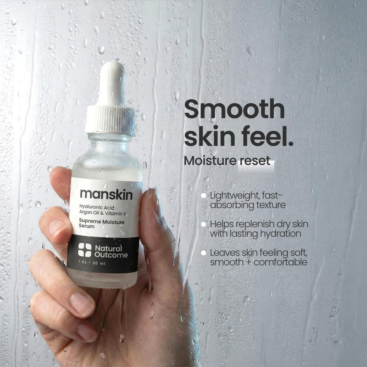 Natural Outcome Man Skin Supreme Moisture Serum for Men - Anti-Aging Day & Night Facial Serum with Hyaluronic Acid, Argan Oil & Vitamin E Avelisse