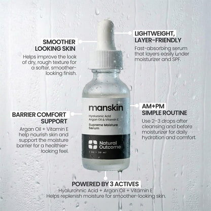 Natural Outcome Man Skin Supreme Moisture Serum for Men - Anti-Aging Day & Night Facial Serum with Hyaluronic Acid, Argan Oil & Vitamin E Avelisse