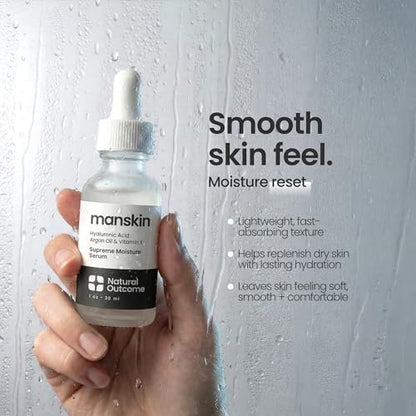 Natural Outcome Man Skin Supreme Moisture Serum for Men - Anti-Aging Day & Night Facial Serum with Hyaluronic Acid, Argan Oil & Vitamin E Avelisse