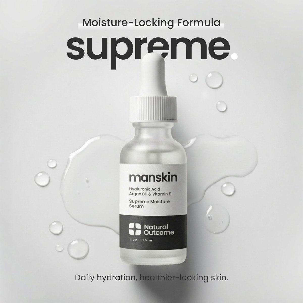 Natural Outcome Man Skin Supreme Moisture Serum for Men - Anti-Aging Day & Night Facial Serum with Hyaluronic Acid, Argan Oil & Vitamin E Avelisse