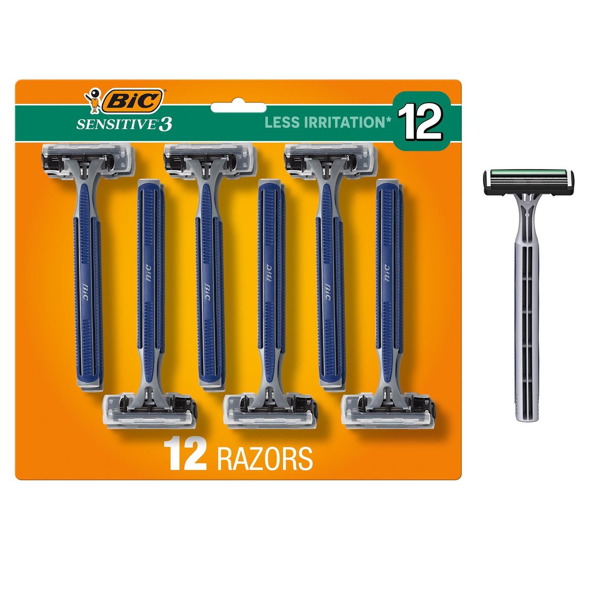 BIC Sensitive 3 Disposable Razors for Men with 3 Blades, Value Pack of 12 Avelisse