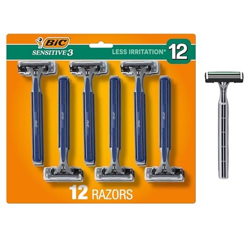 BIC Sensitive 3 Disposable Razors for Men with 3 Blades, Value Pack of 12 Avelisse