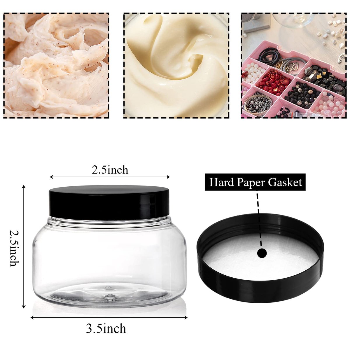 16 Pack 8 oz Plastic Jars with Lids - Clear Refillable Body Scrub Containers for Makeup, Body Butter, Creams, Slime, Travel Avelisse