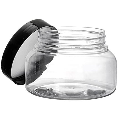 16 Pack 8 oz Plastic Jars with Lids - Clear Refillable Body Scrub Containers for Makeup, Body Butter, Creams, Slime, Travel Avelisse