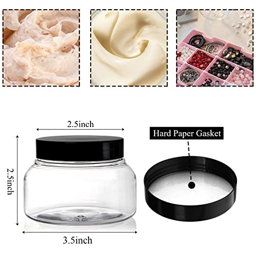16 Pack 8 oz Plastic Jars with Lids - Clear Refillable Body Scrub Containers for Makeup, Body Butter, Creams, Slime, Travel Avelisse