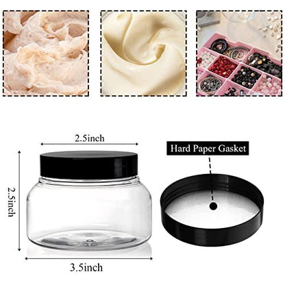 16 Pack 8 oz Plastic Jars with Lids - Clear Refillable Body Scrub Containers for Makeup, Body Butter, Creams, Slime, Travel Avelisse