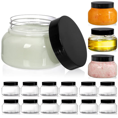 16 Pack 8 oz Plastic Jars with Lids - Clear Refillable Body Scrub Containers for Makeup, Body Butter, Creams, Slime, Travel Avelisse