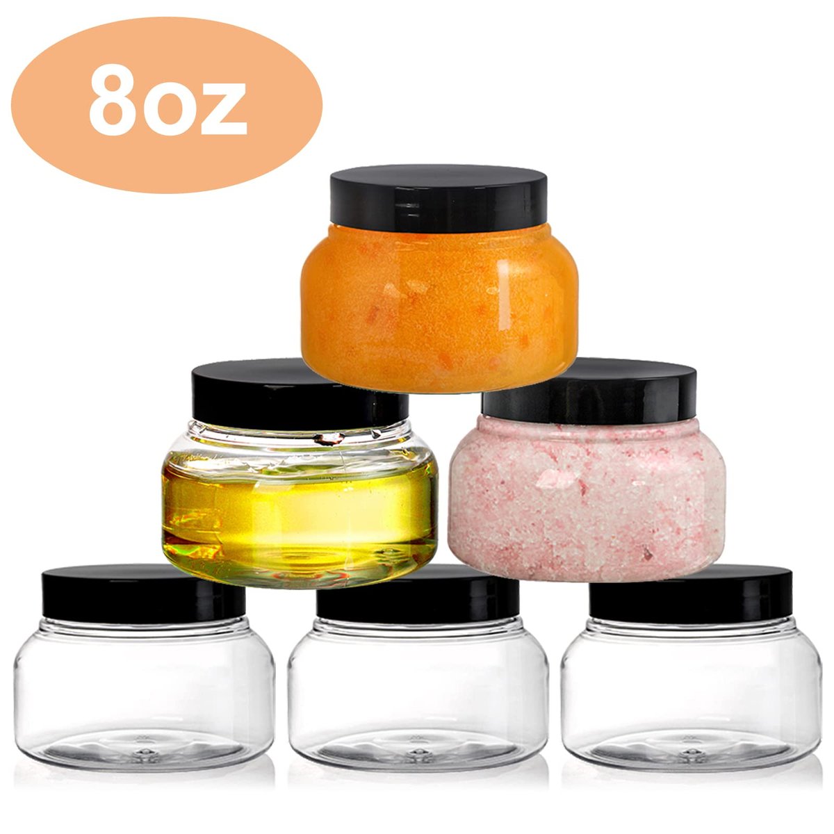 16 Pack 8 oz Plastic Jars with Lids - Clear Refillable Body Scrub Containers for Makeup, Body Butter, Creams, Slime, Travel Avelisse