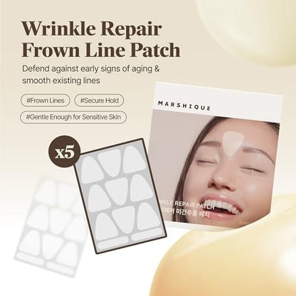 Marshique Frown Line Patches for Between the Eyes - Anti-Wrinkle Face Tape for Eleven Lines, Crow's Feet, Smile Lines - Day & Night Use - Korean Skincare - 55 Patches Avelisse