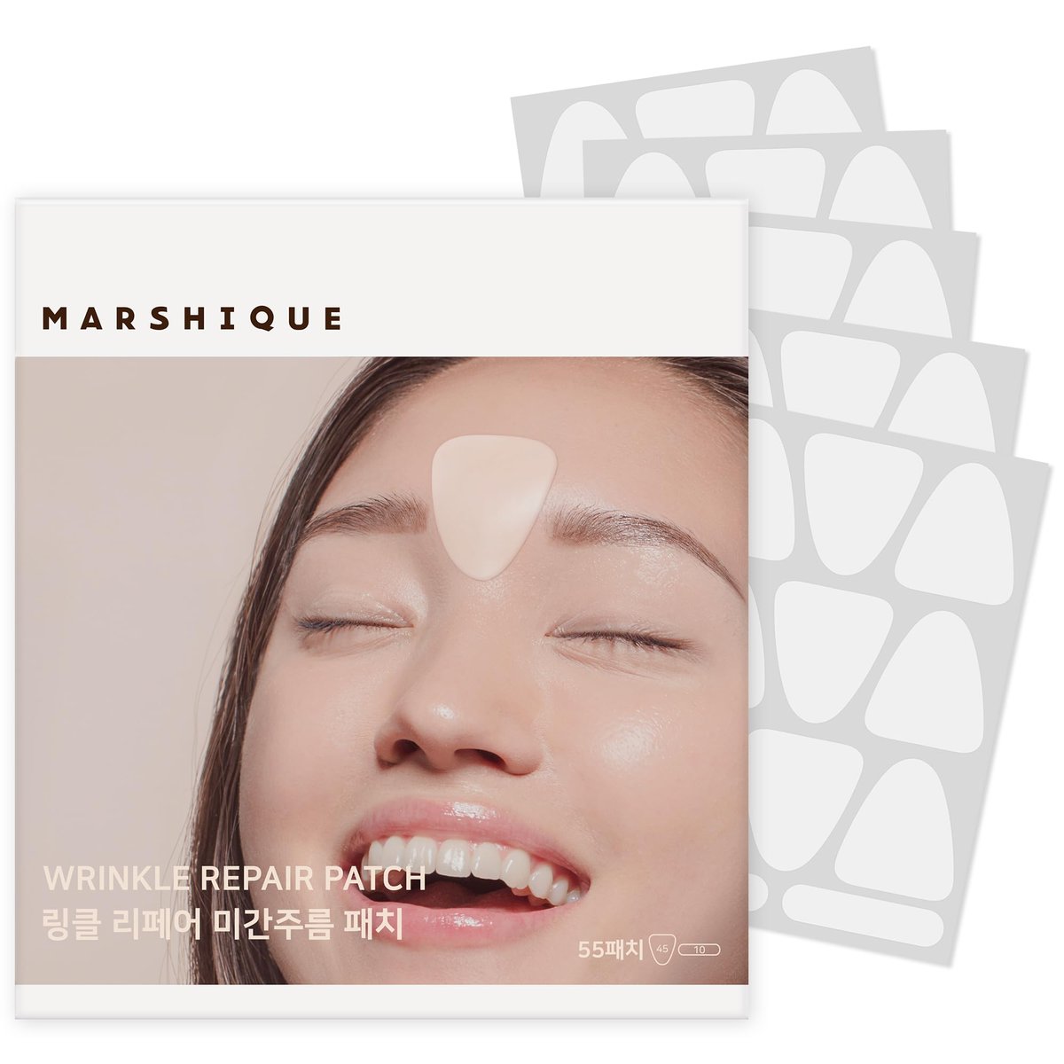 Marshique Frown Line Patches for Between the Eyes - Anti-Wrinkle Face Tape for Eleven Lines, Crow's Feet, Smile Lines - Day & Night Use - Korean Skincare - 55 Patches Avelisse