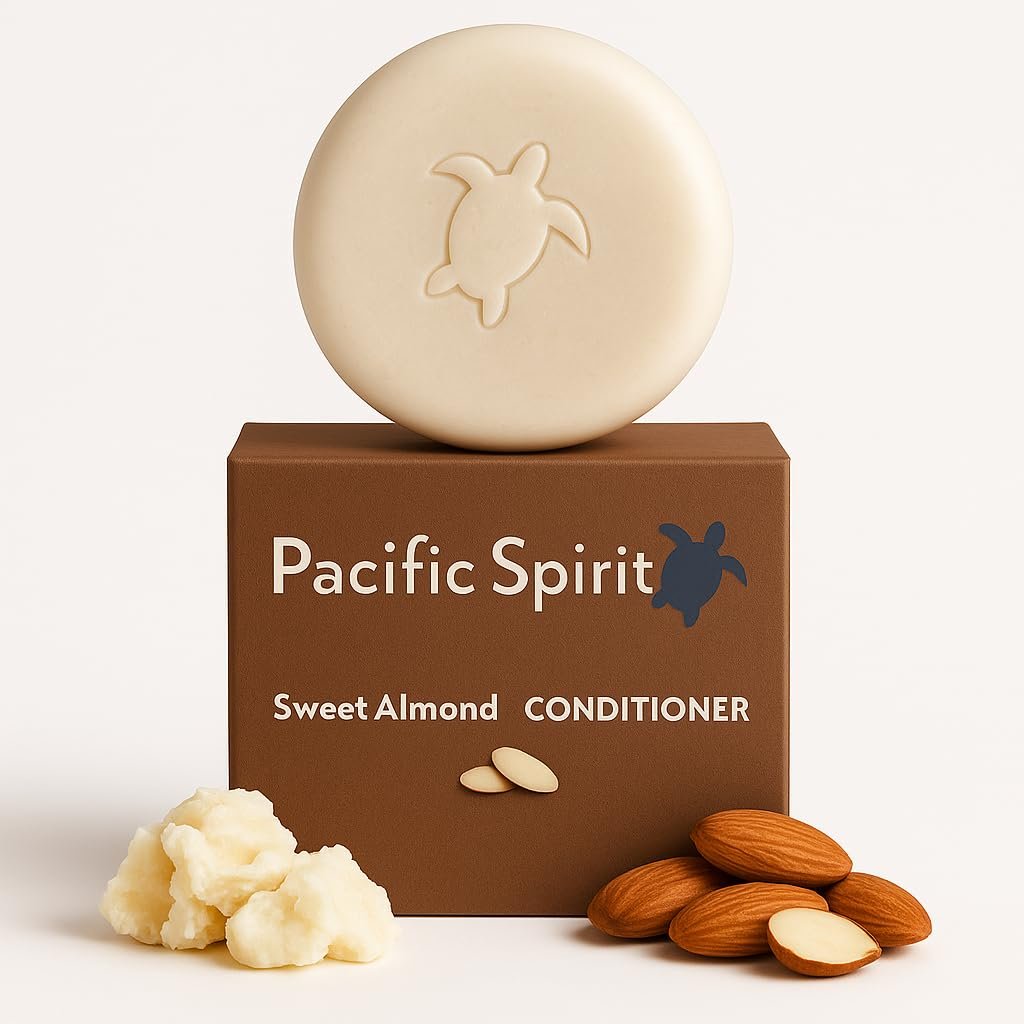 Pacific Spirit Conditioner Bar - Moisturizing for All Hair Types, Almond Oil & Honey, Lightweight, SLS-Free, Vegan, Zero Waste Travel Bar (2.12 oz, 80-100 Washes) - görsel 1