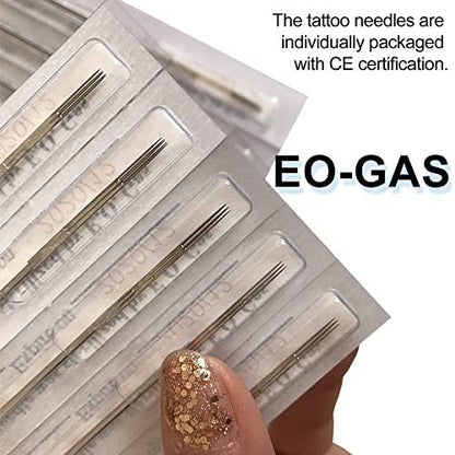 TONBAO 50pcs Mixed Stick and Poke Tattoo Needles - Assorted Liners, Shaders & Magnum (3RL-9RS, 5M1, 7M1) Disposable Stainless Steel