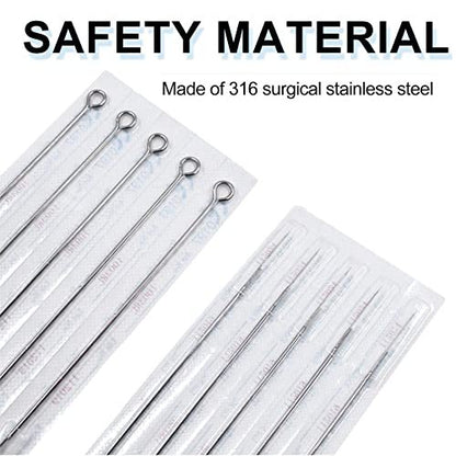 TONBAO 50pcs Mixed Stick and Poke Tattoo Needles - Assorted Liners, Shaders & Magnum (3RL-9RS, 5M1, 7M1) Disposable Stainless Steel
