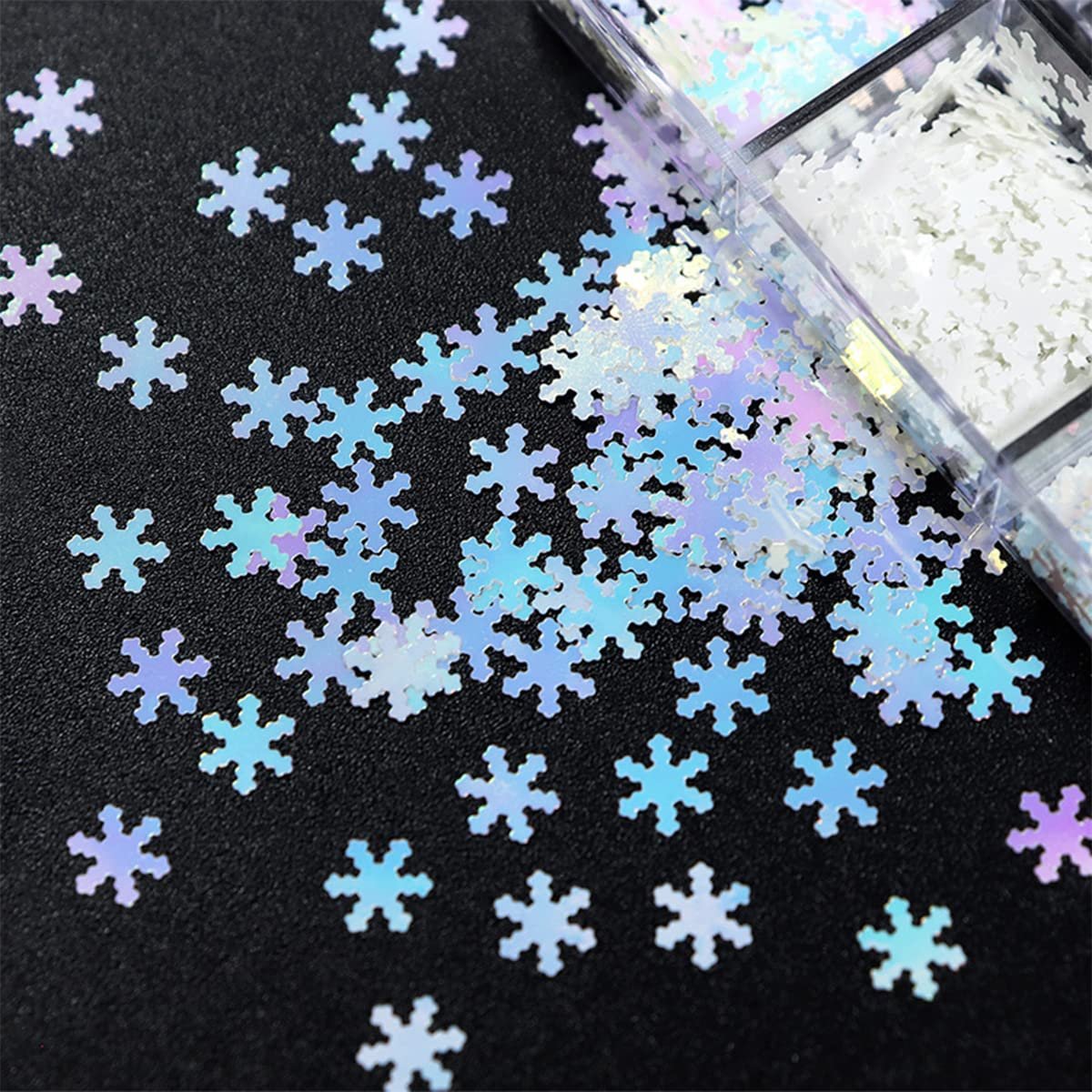 6 Grids White Snowflake Nail Art Glitter Sequins Charms - Holographic Snow Flakes for Winter Christmas Nail Decorations - görsel 5