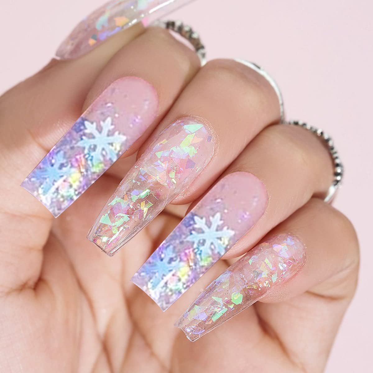 6 Grids White Snowflake Nail Art Glitter Sequins Charms - Holographic Snow Flakes for Winter Christmas Nail Decorations - görsel 11