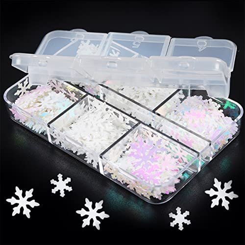6 Grids White Snowflake Nail Art Glitter Sequins Charms - Holographic Snow Flakes for Winter Christmas Nail Decorations - görsel 10