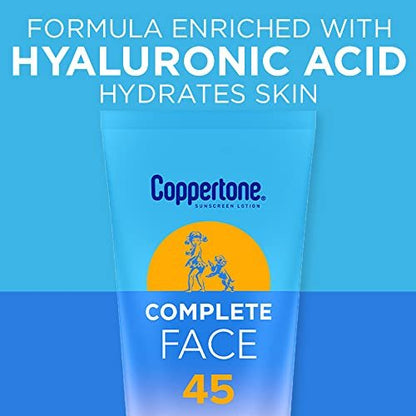 Coppertone Complete Face Sunscreen Lotion SPF 45 – Oil-Free, Weightless, Water Resistant, 2.5 oz