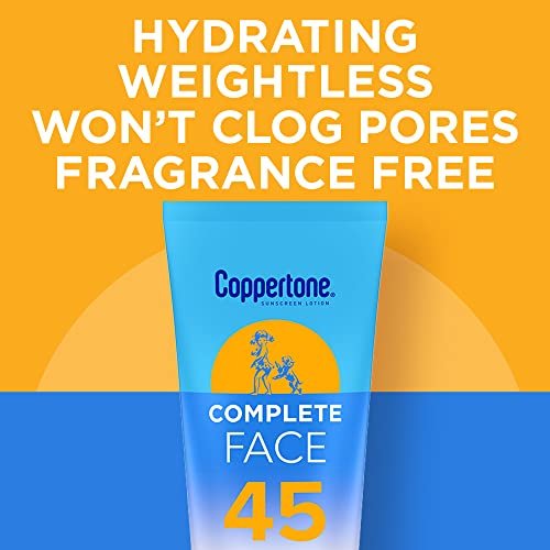 Coppertone Complete Face Sunscreen Lotion SPF 45 – Oil-Free, Weightless, Water Resistant, 2.5 oz - görsel 14