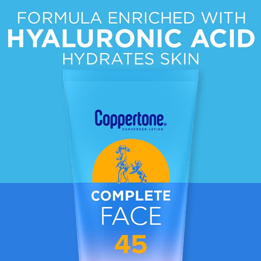 Coppertone Complete Face Sunscreen Lotion SPF 45 – Oil-Free, Weightless, Water Resistant, 2.5 oz - görsel 5