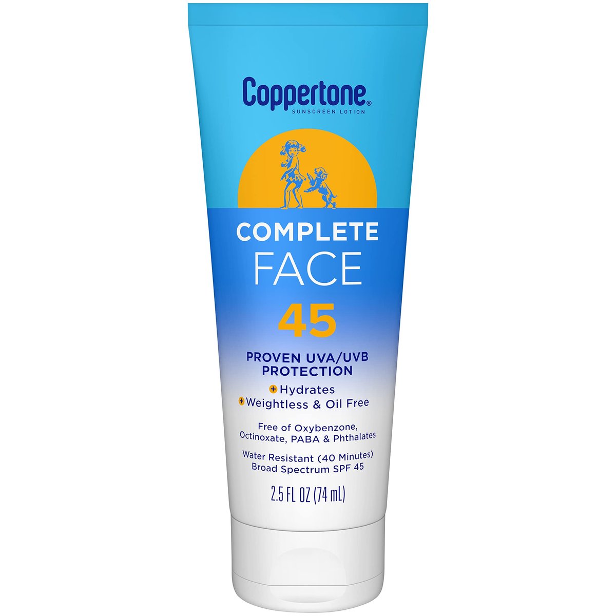 Coppertone Complete Face Sunscreen Lotion SPF 45 – Oil-Free, Weightless, Water Resistant, 2.5 oz - görsel 1