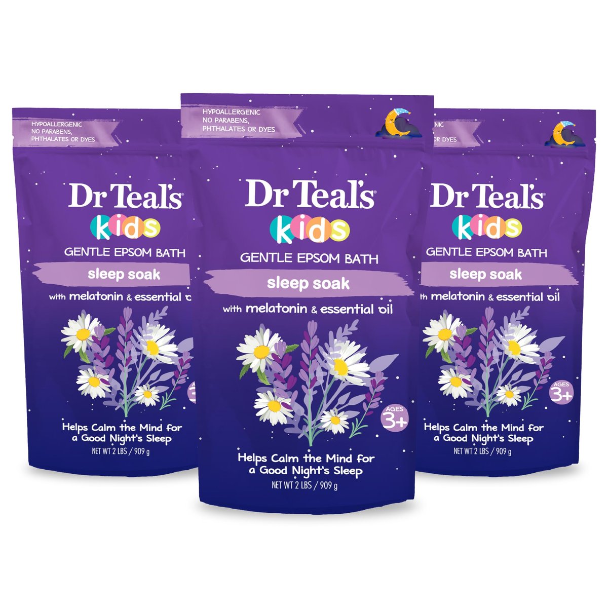 Dr Teal's Kids Gentle Epsom Salt Sleep Soak with Melatonin & Essential Oil Blend, 2 lbs (Pack of 3) - Bath Salts for Relaxation Avelisse