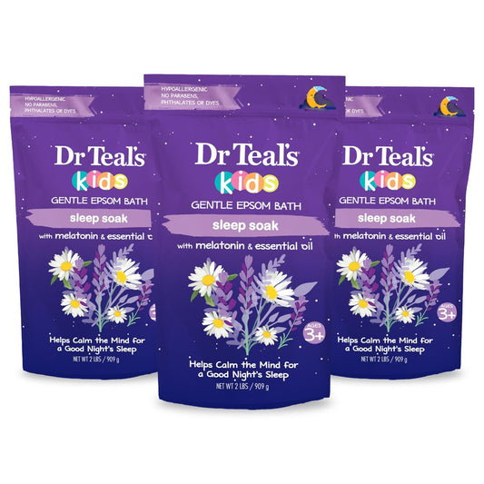 Dr Teal's Kids Gentle Epsom Salt Sleep Soak with Melatonin & Essential Oil Blend, 2 lbs (Pack of 3) - Bath Salts for Relaxation Avelisse