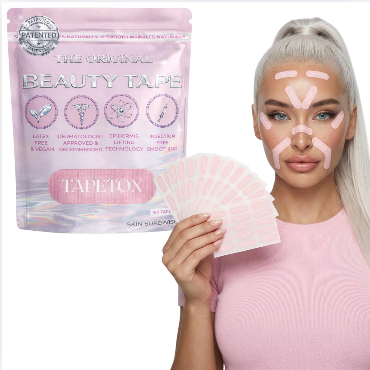 TapeTox Face Tape for Wrinkles - 160 Pre-Cut Wrinkle Patches for Forehead, Crow's Feet, Smile Lines - Overnight Lifting Tape - Latex-Free, Non-Toxic - Wrinkle Smoothing Avelisse