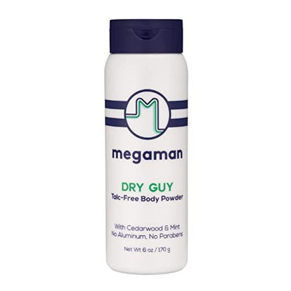 Megaman Sweat Absorbing Body Powder - Dry Guy | Prevents Chafing & Odor | Groin, Body, Feet & More | Talc-Free, All Natural | 6 oz Avelisse
