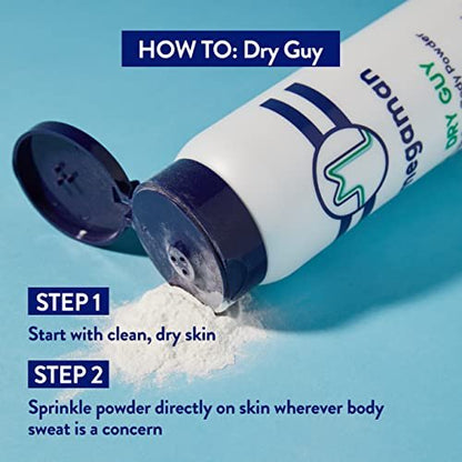Megaman Sweat Absorbing Body Powder - Dry Guy | Prevents Chafing & Odor | Groin, Body, Feet & More | Talc-Free, All Natural | 6 oz Avelisse