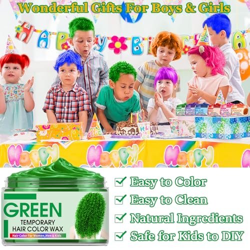 6 Color Temporary Hair Wax for Kids, Teens, and Adults - Blue, Green, Purple, Pink, Red, Orange - Safe, Natural, Washable Hair Color for Parties, Halloween, and Daily Use Avelisse