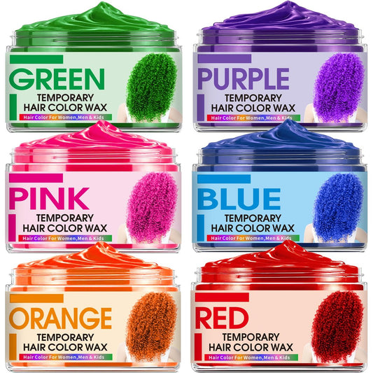 6 Color Temporary Hair Wax for Kids, Teens, and Adults - Blue, Green, Purple, Pink, Red, Orange - Safe, Natural, Washable Hair Color for Parties, Halloween, and Daily Use Avelisse
