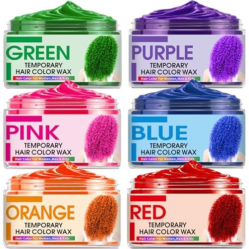 6 Color Temporary Hair Wax for Kids, Teens, and Adults - Blue, Green, Purple, Pink, Red, Orange - Safe, Natural, Washable Hair Color for Parties, Halloween, and Daily Use Avelisse