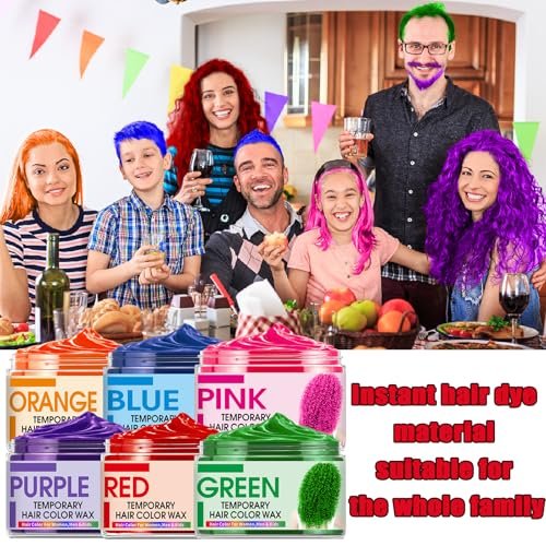 6 Color Temporary Hair Wax for Kids, Teens, and Adults - Blue, Green, Purple, Pink, Red, Orange - Safe, Natural, Washable Hair Color for Parties, Halloween, and Daily Use Avelisse