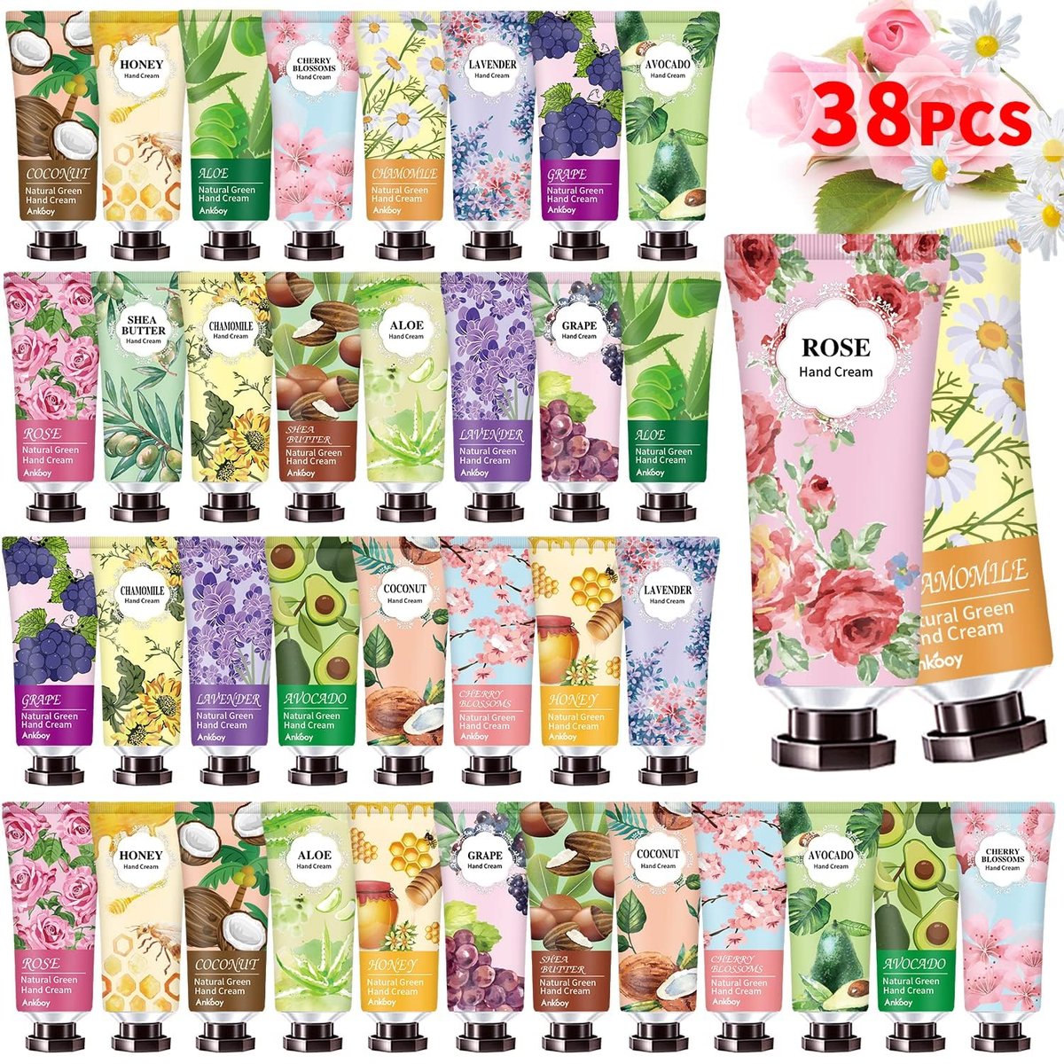 INALIER 38-Pack Hand Cream Bulk - Mini Travel Size Hand Lotion Set for Women, Teen Girls, Coworkers, Teachers, Nurses - Gifts for Dry Cracked Hands - görsel 1
