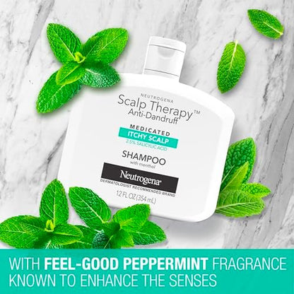 Neutrogena Scalp Therapy Anti-Dandruff Shampoo for Itchy Scalp, 2.5% Salicylic Acid with Peppermint Fragrance, 12 fl oz