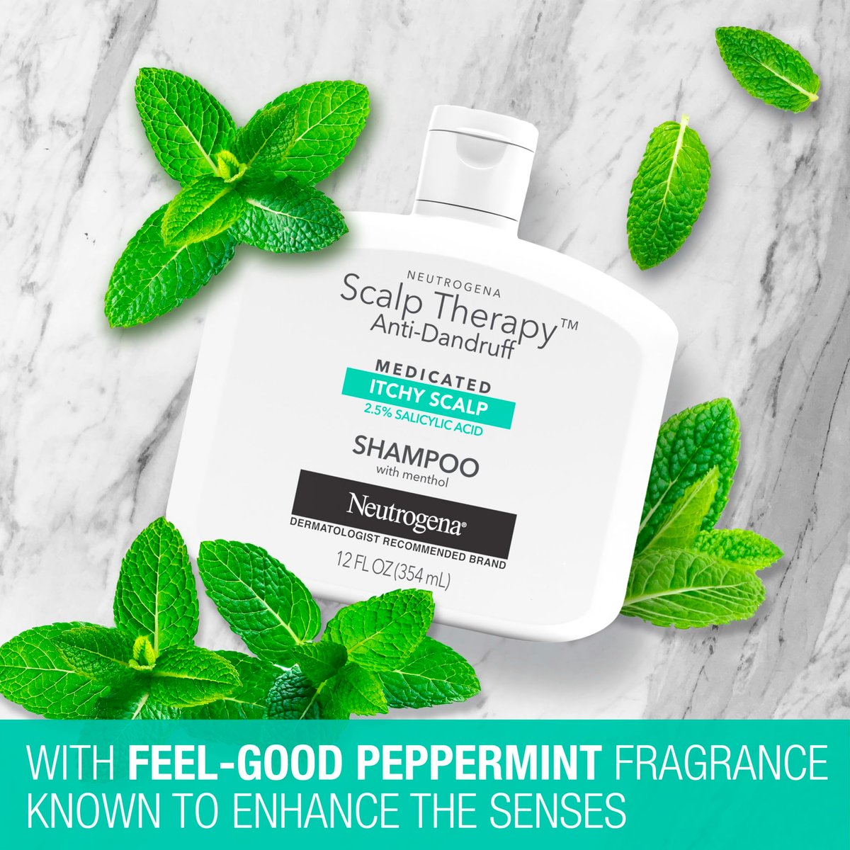 Neutrogena Scalp Therapy Anti-Dandruff Shampoo for Itchy Scalp, 2.5% Salicylic Acid with Peppermint Fragrance, 12 fl oz - görsel 11