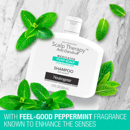Neutrogena Scalp Therapy Anti-Dandruff Shampoo for Itchy Scalp, 2.5% Salicylic Acid with Peppermint Fragrance, 12 fl oz